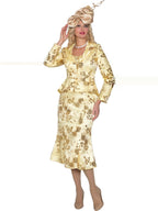 2-Piece Light Sequin Lace Skirt Suit w/ Zipper Front Jacket