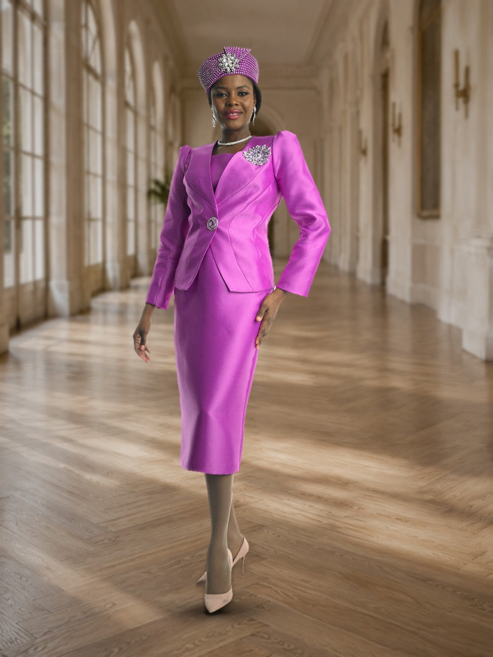 3-Piece Long Sleeve Mid-Length Skirt Suit