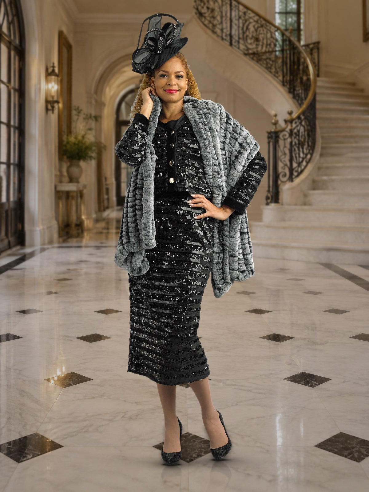 2-Piece Long Sleeve Mid-Length Skirt Suit