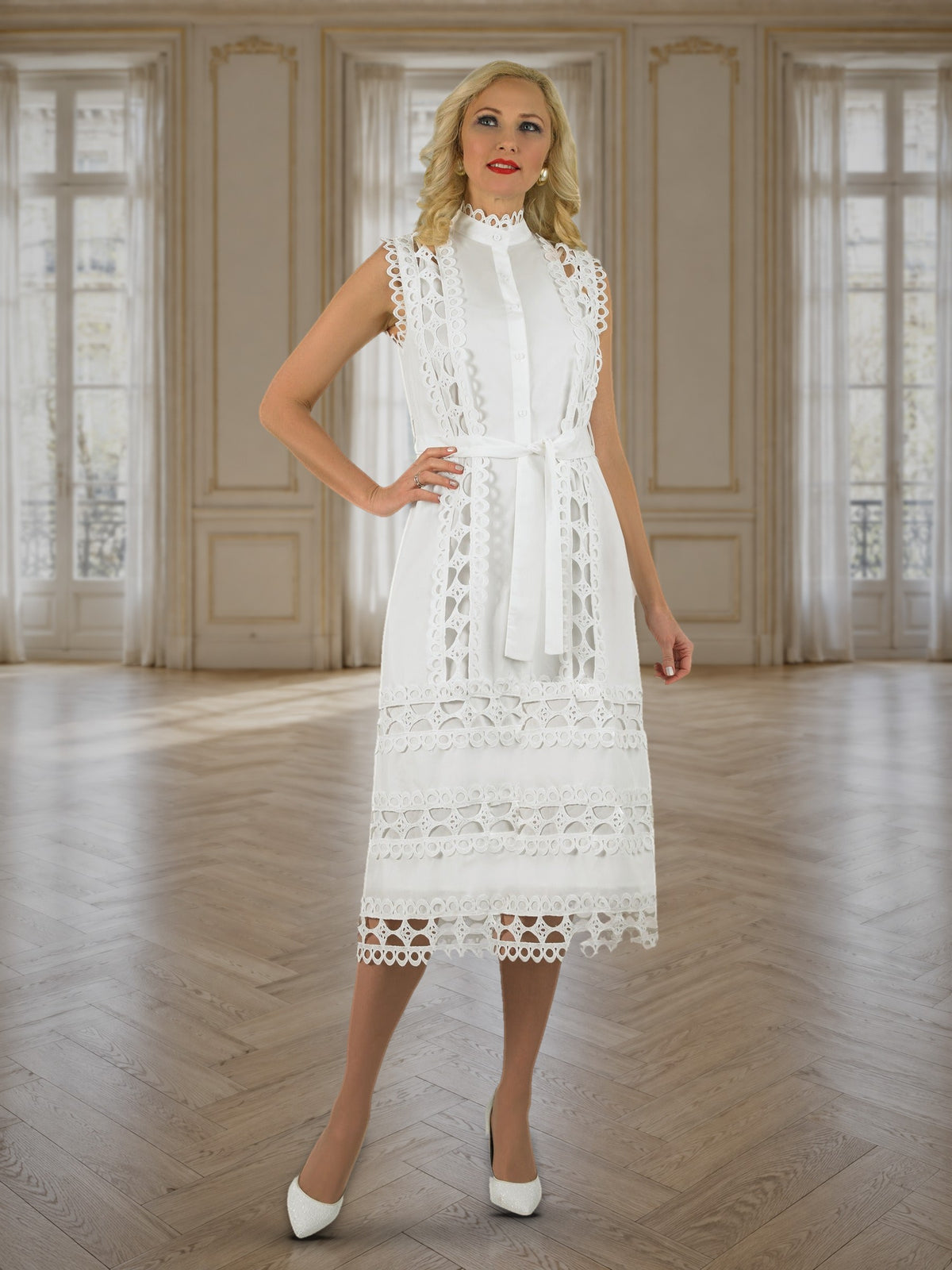Fine Lace Dress w/ Button Down Front