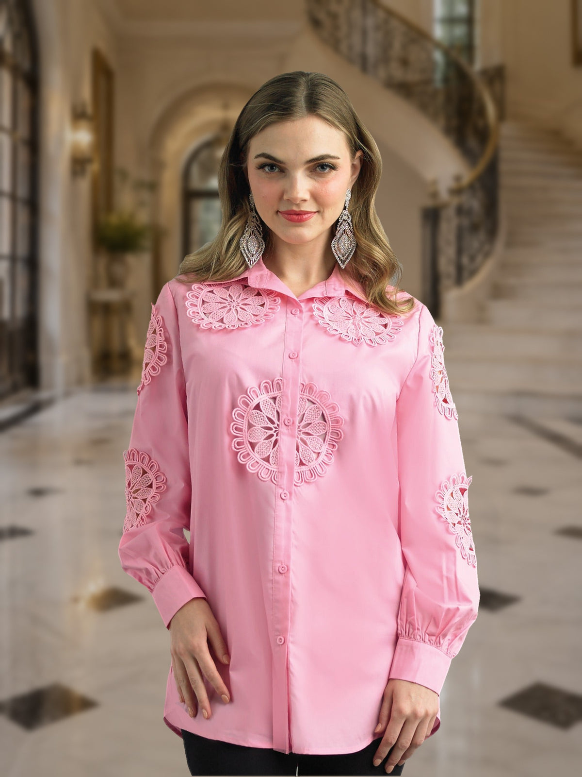 2-Piece Cotton Blend Blouse w/ Lace Trimming