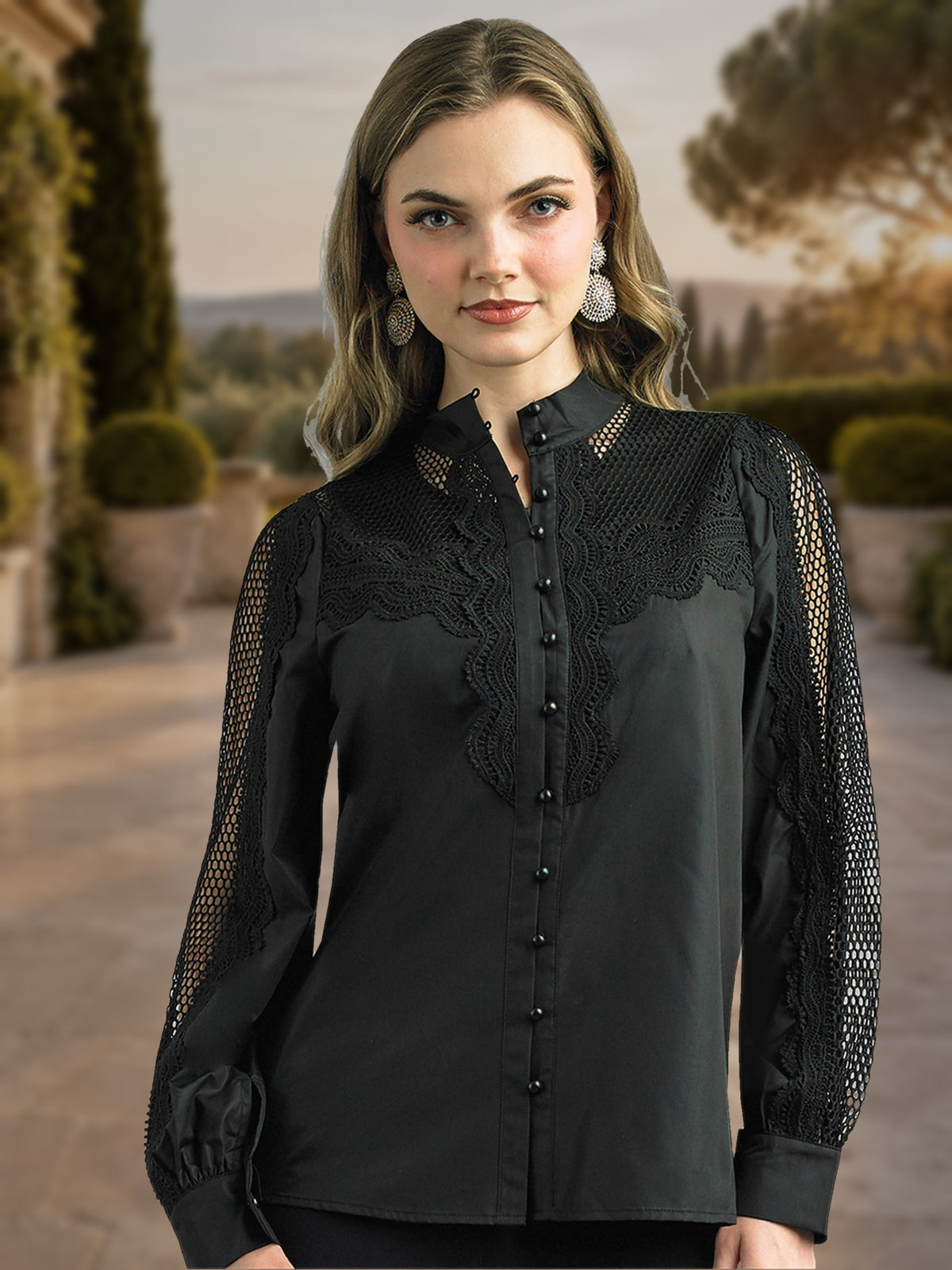 2-Piece Cotton Blend Blouse w/ Lace Trimming