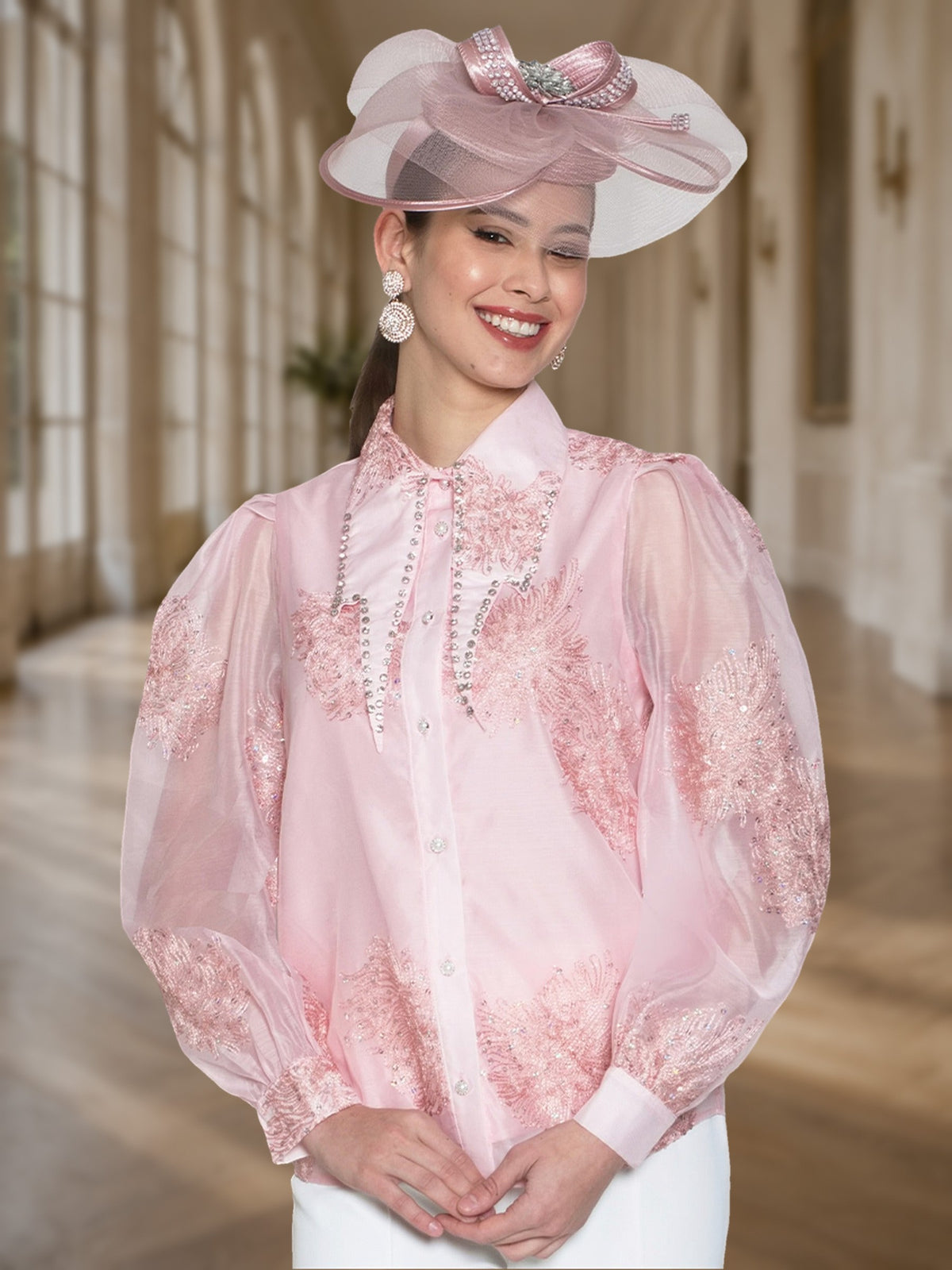 2-Piece Poly/organza Beaded Blouse