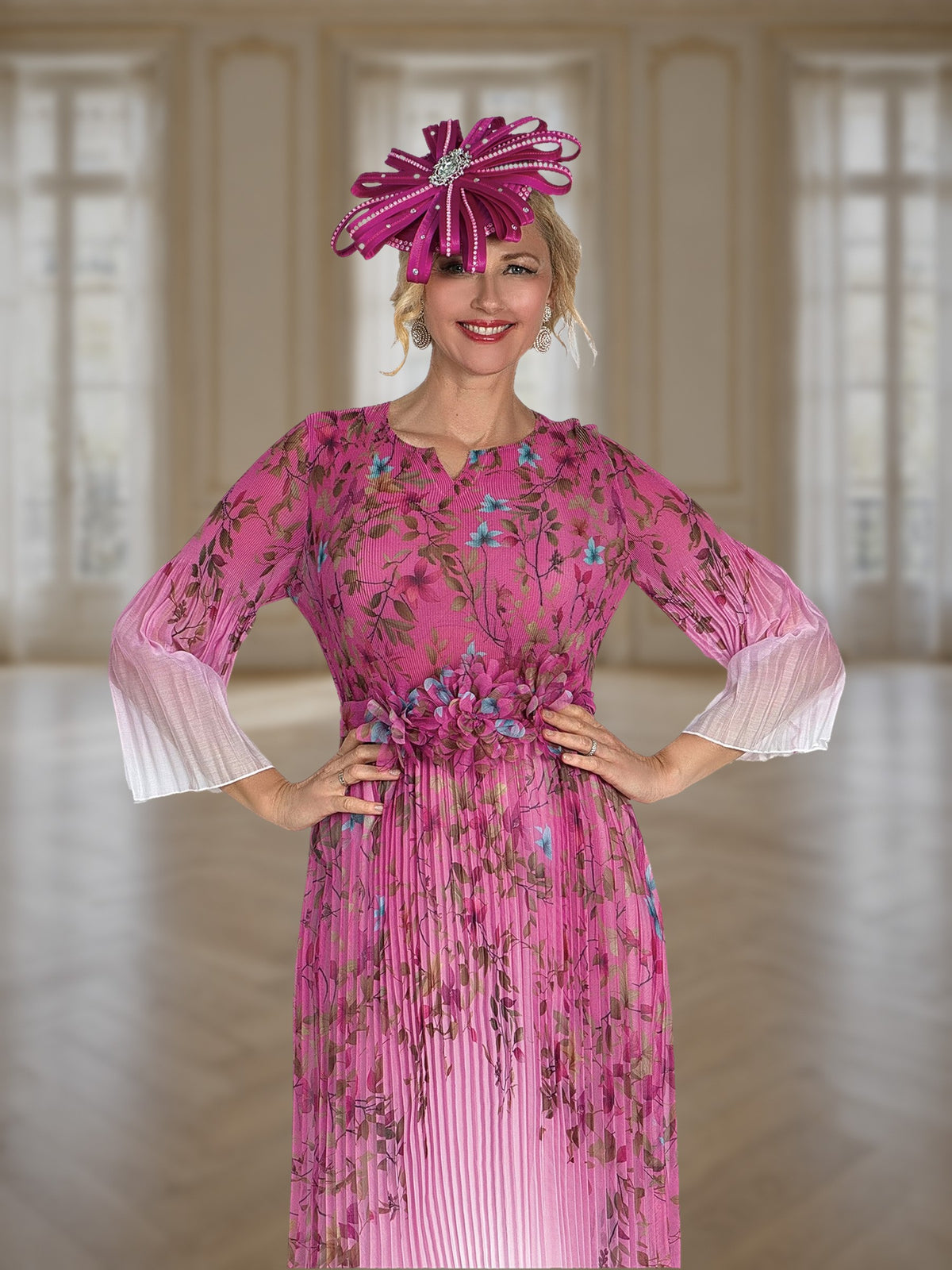 Fine Pleated Dress w/ Removable Belt