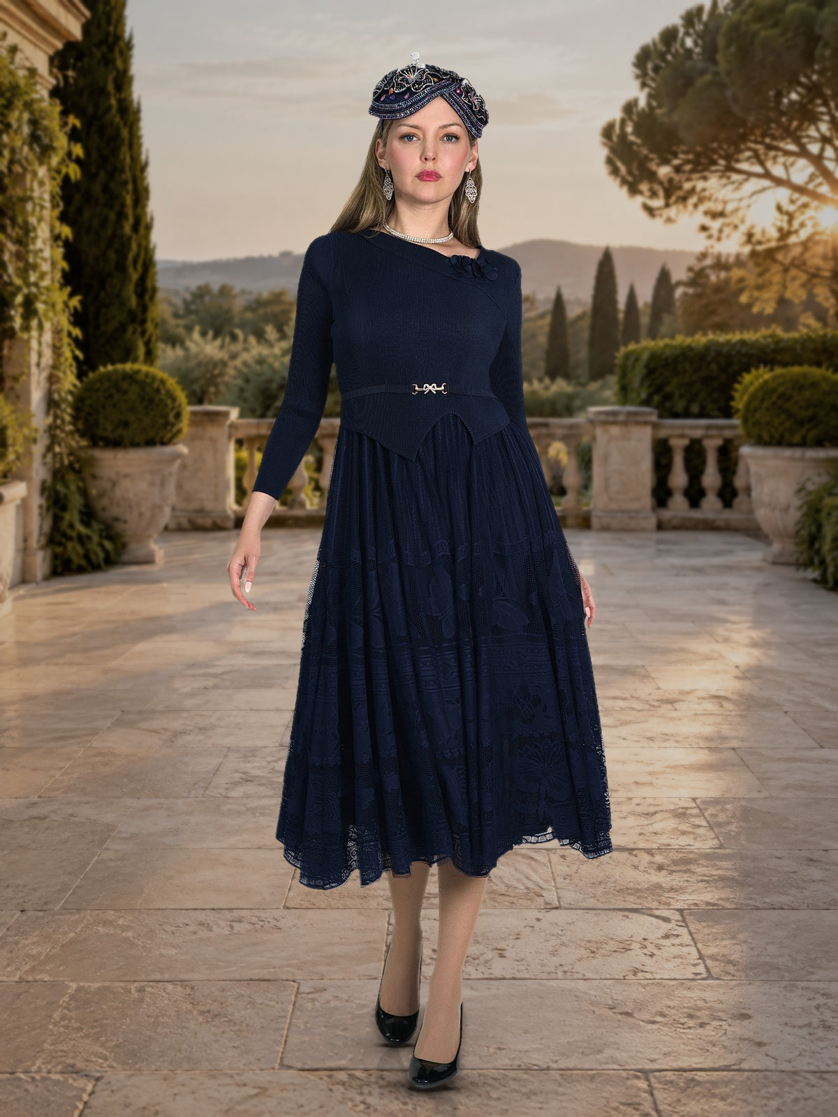 Fine Lace Pleated Dress