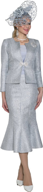 Lily & Taylor 3-Piece Lurex Tweed Skirt Suit w/ Rhinestone Closure & Brooch