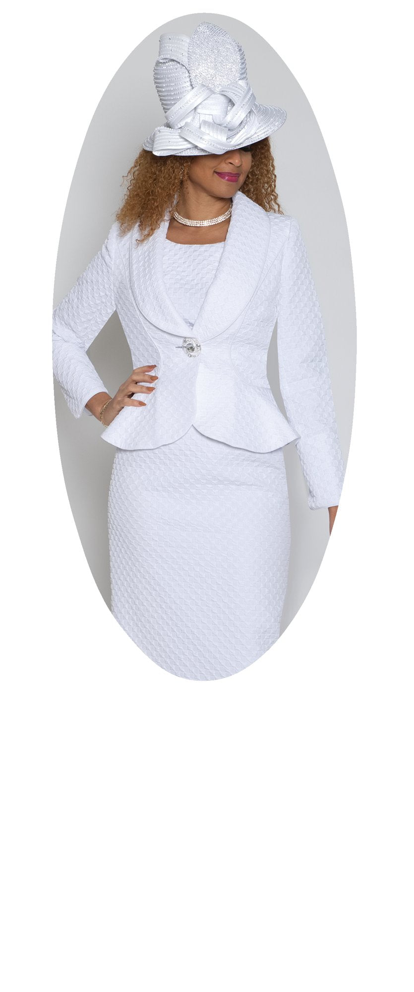 Lily & Taylor 5133 3-Piece Picque Skirt Suit w/ Rhinestone Button