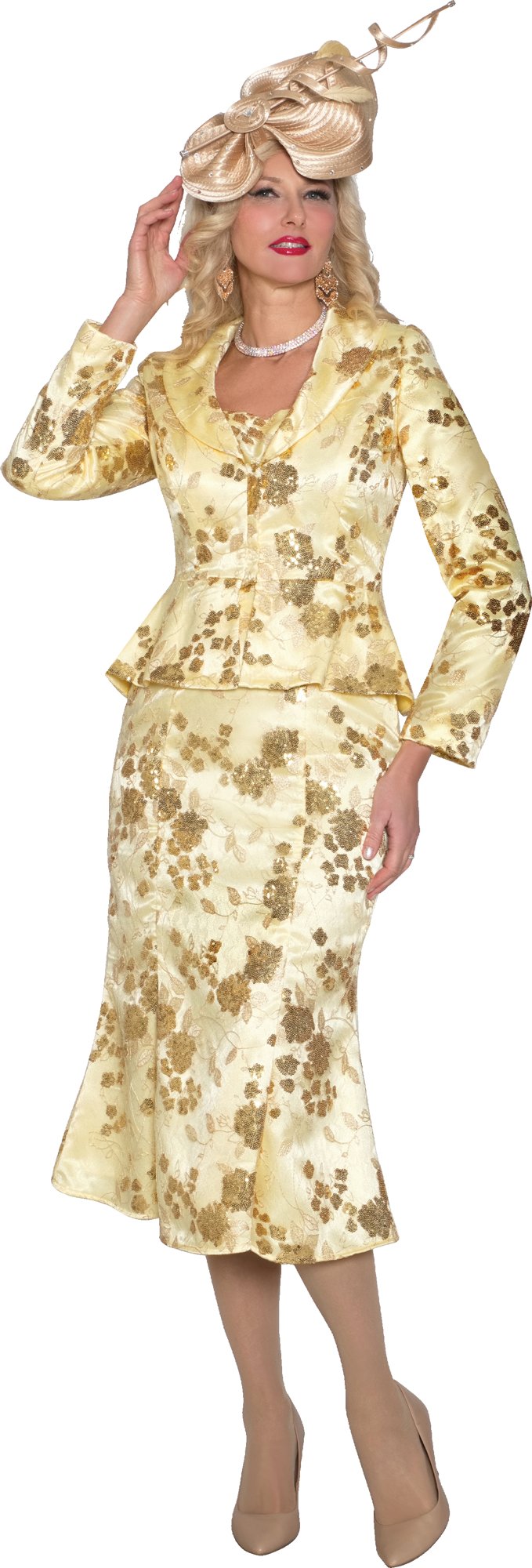 Lily & Taylor 5186 2-Piece Light Sequin Lace Skirt Suit w/ Zipper Front Jacket