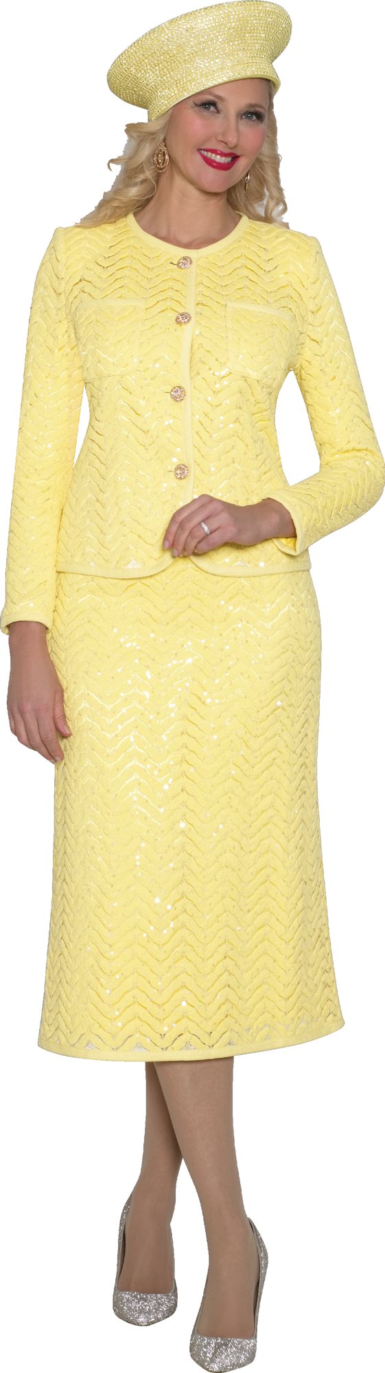 Lily & Taylor 5142 2-Piece Sequin Lace Skirt Suit w/ Rhinestone Buttons