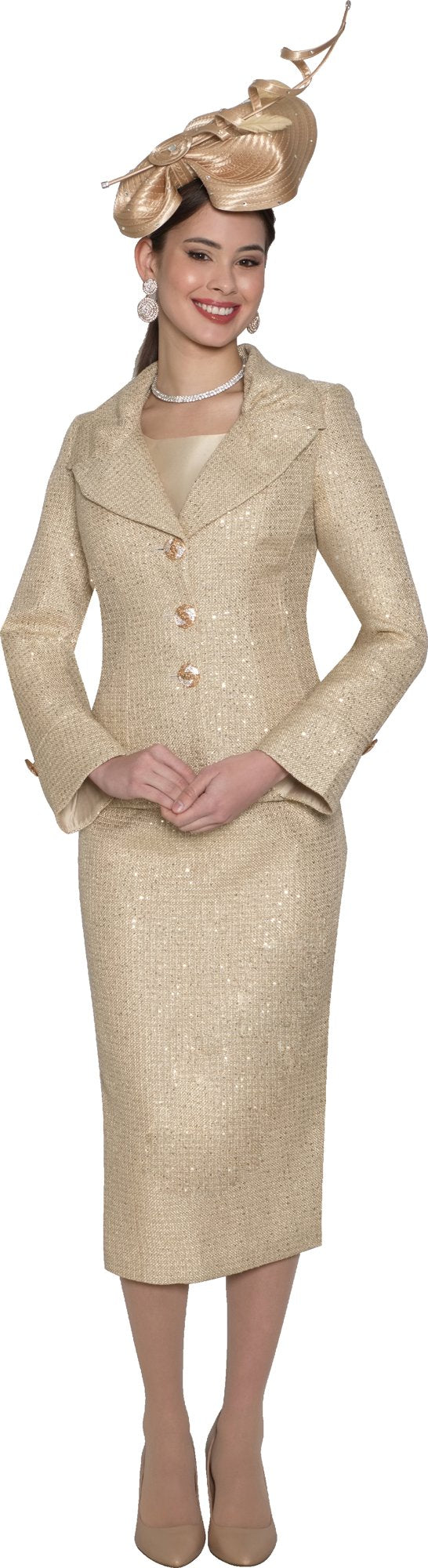 Lily & Taylor 5185 2-Piece Fine Light Shimmer Tweed Skirt Suit w/ Rhinestone Buttons