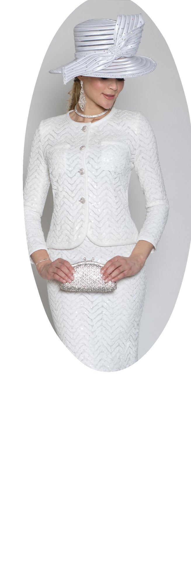 Lily & Taylor 5142 2-Piece Sequin Lace Skirt Suit w/ Rhinestone Buttons