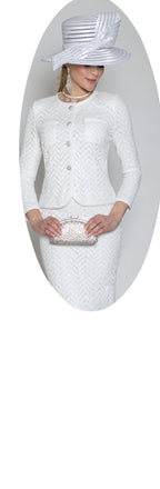 Lily & Taylor 2-Piece Sequin Lace Skirt Suit w/ Rhinestone Buttons
