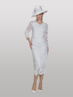 3-Piece Elegant Lace Skirt Suit W /rhinestone Buttons