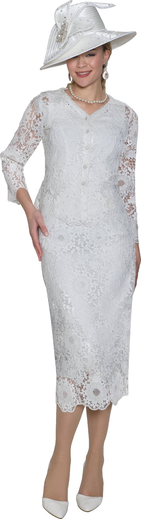 Lily & Taylor 5117 3-Piece Elegant Lace Skirt Suit W /rhinestone Buttons