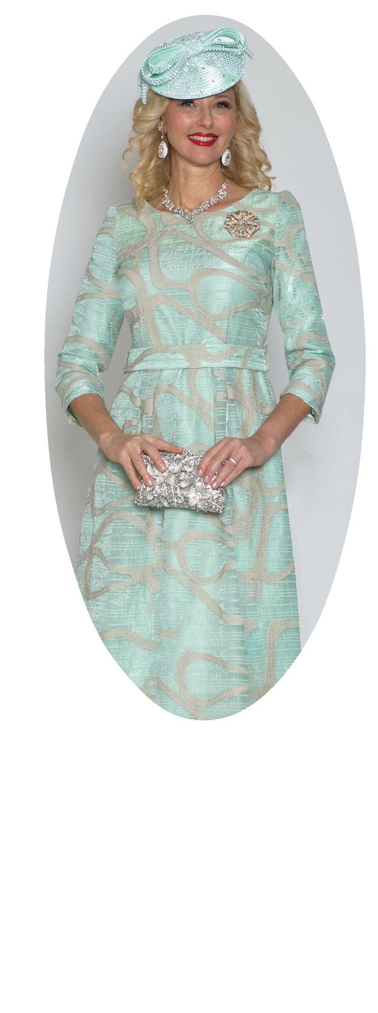 Lily & Taylor 5028 Light Jacquard Dress w/ Removable Belt