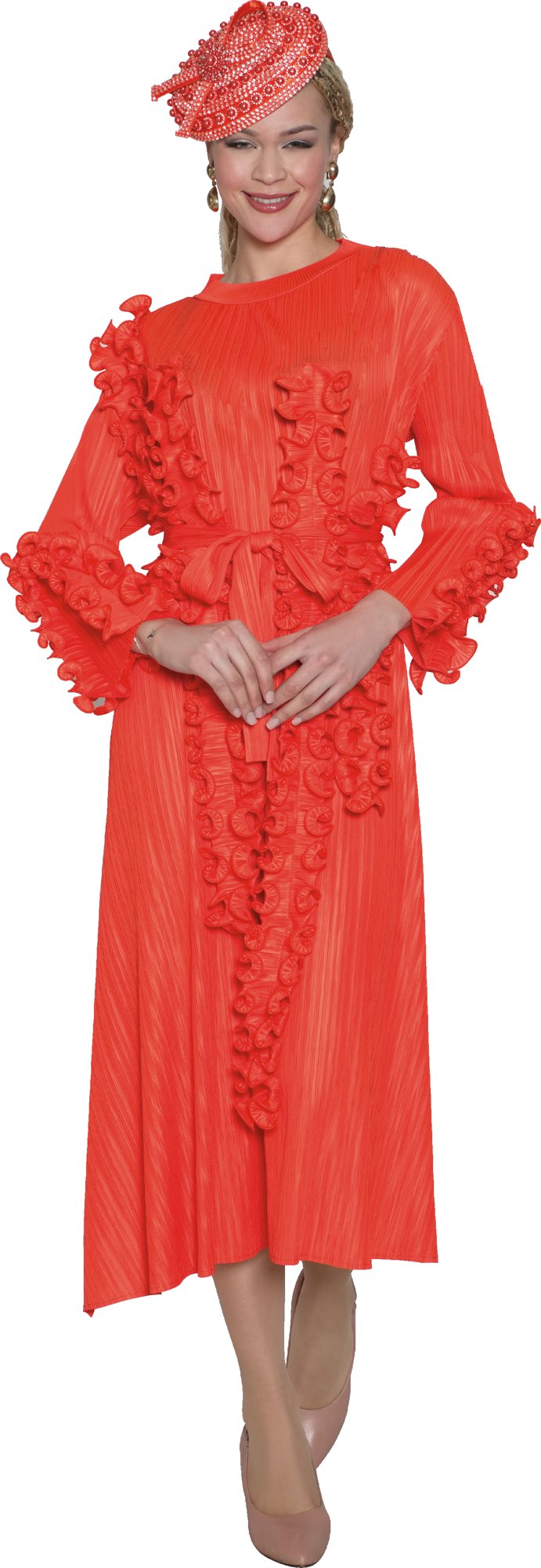 Lily & Taylor 5169 Maxi Pleated Dress w/ Removeabe Belt