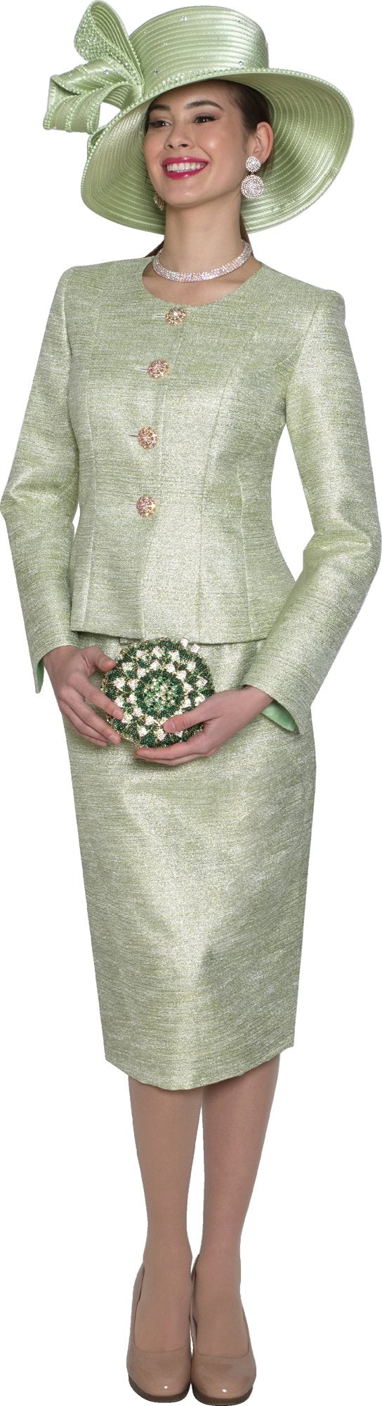 Lily & Taylor 5180 2-Piece Elegant Shimmer Novelty Skirt Suit w/ Rhinestone Buttons