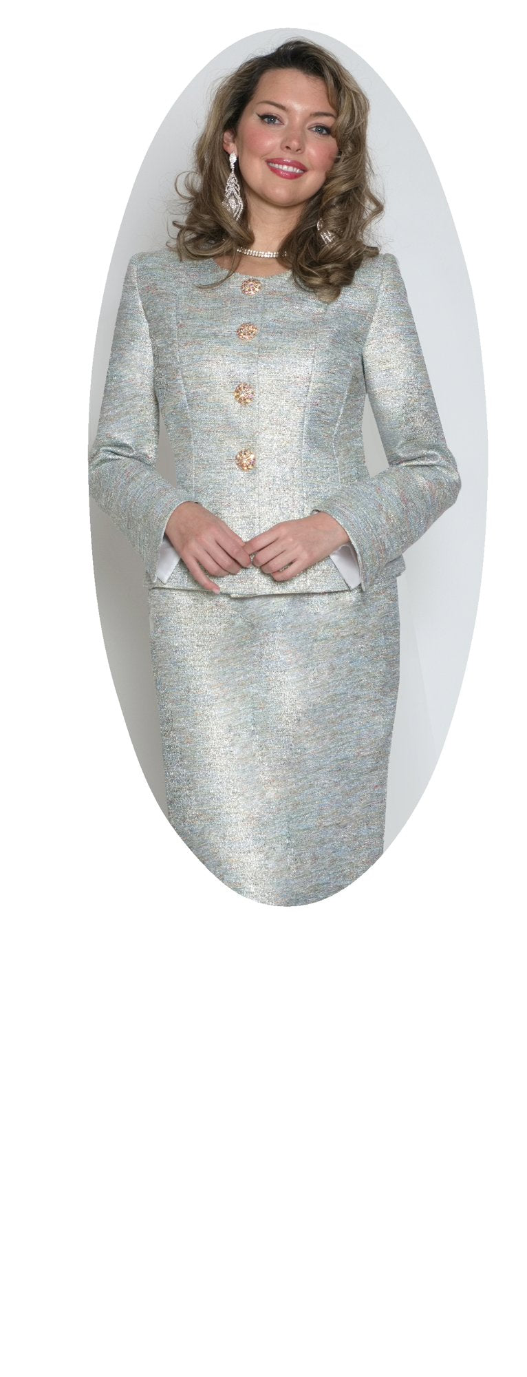 Lily & Taylor 5180 2-Piece Elegant Shimmer Novelty Skirt Suit w/ Rhinestone Buttons