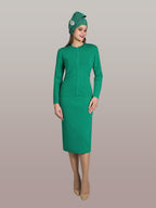 2-Piece Fine Knit Skirt Suit w/ Zipper Front Closure w/ Scatterd Rhinestone