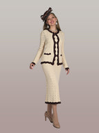 3-Piece Fine Knit Skirt Suit w/ Scallop Trimmed Jacket