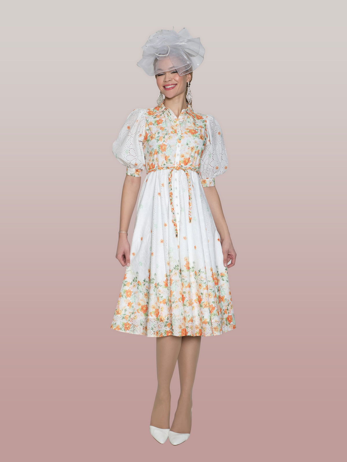 Fine Eyelet Dress w/ Removeable Braided Belt