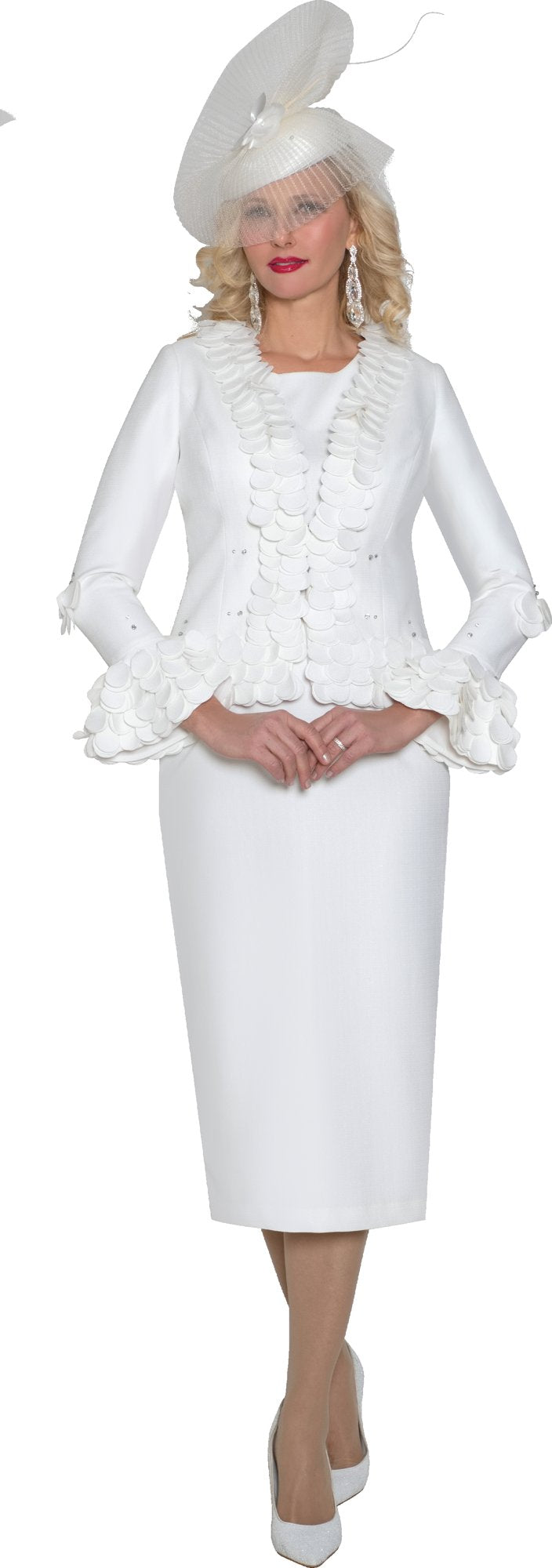 Lily & Taylor 5182 2-Piece Light Jacquard Skirt Suit w/ Rhinestone Buttons