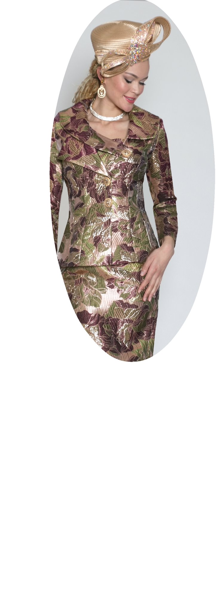 Lily & Taylor 5182 2-Piece Light Jacquard Skirt Suit w/ Rhinestone Buttons