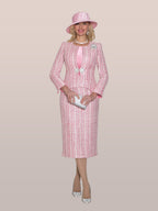 3-Piece Fine Tweed Skirt Suit w/ Rhinestone Closure & Brooch