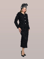 3-Piece Mesh Lace Skirt Suit Adorn w/ Allover Rosettes w/ Rhinestones