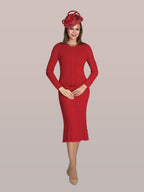 3-Piece Fine Knit Skirt Suit w/ Rhinestone Buttons