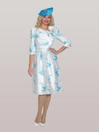 Light Brocade Dress w/ Rhinestone Flower Brooch