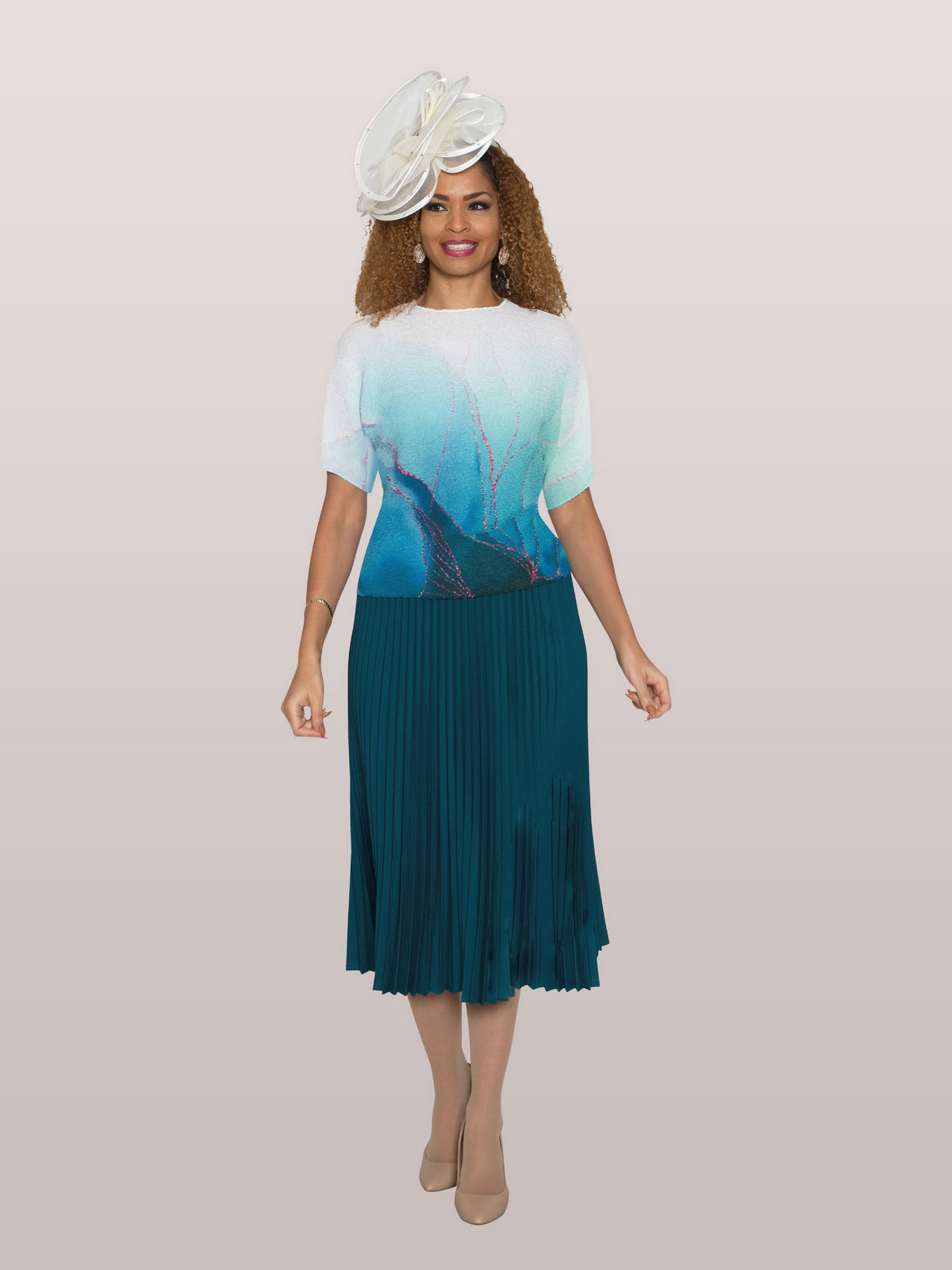 2-Piece Fine Pleated Skirt & Blouse