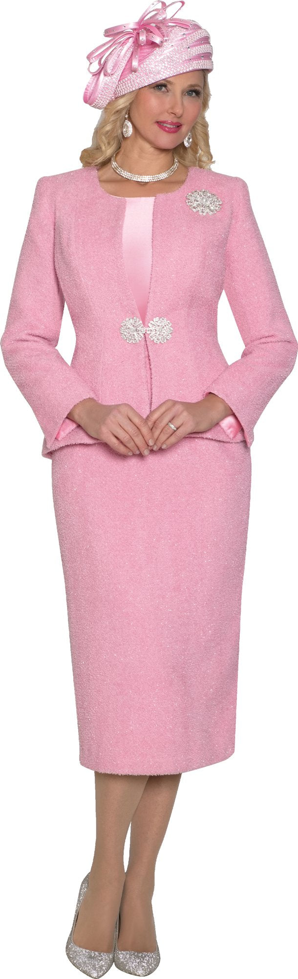 Lily & Taylor 5160 3-Piece Fine Chenille Skirt Suit w/ Rhinestone Closure & Brooch