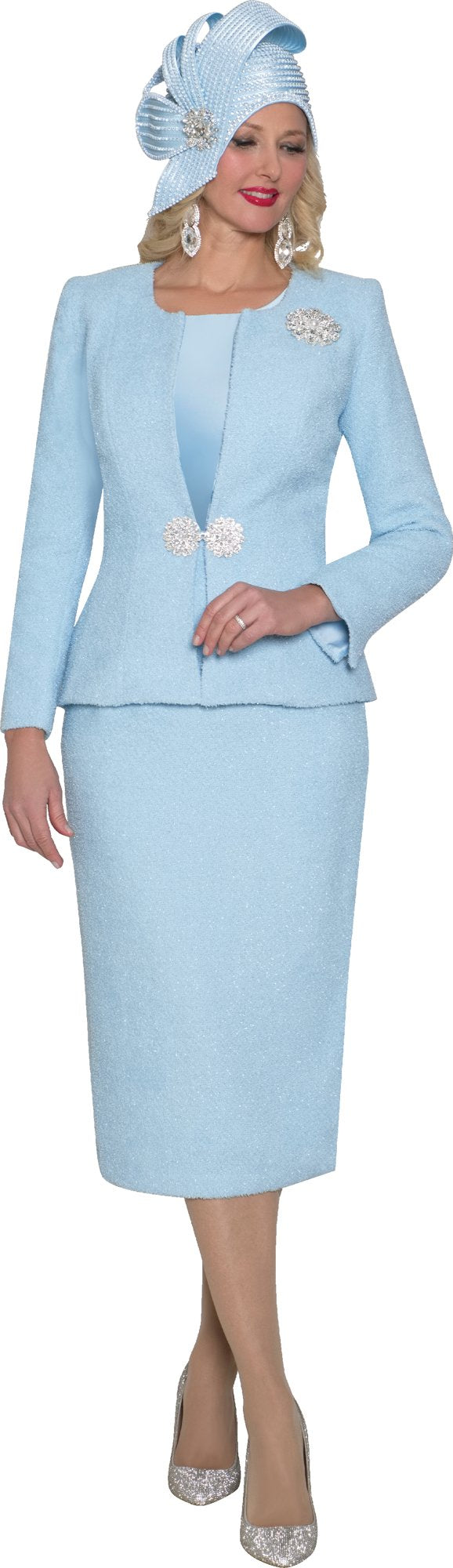Lily & Taylor 5160 3-Piece Fine Chenille Skirt Suit w/ Rhinestone Closure & Brooch