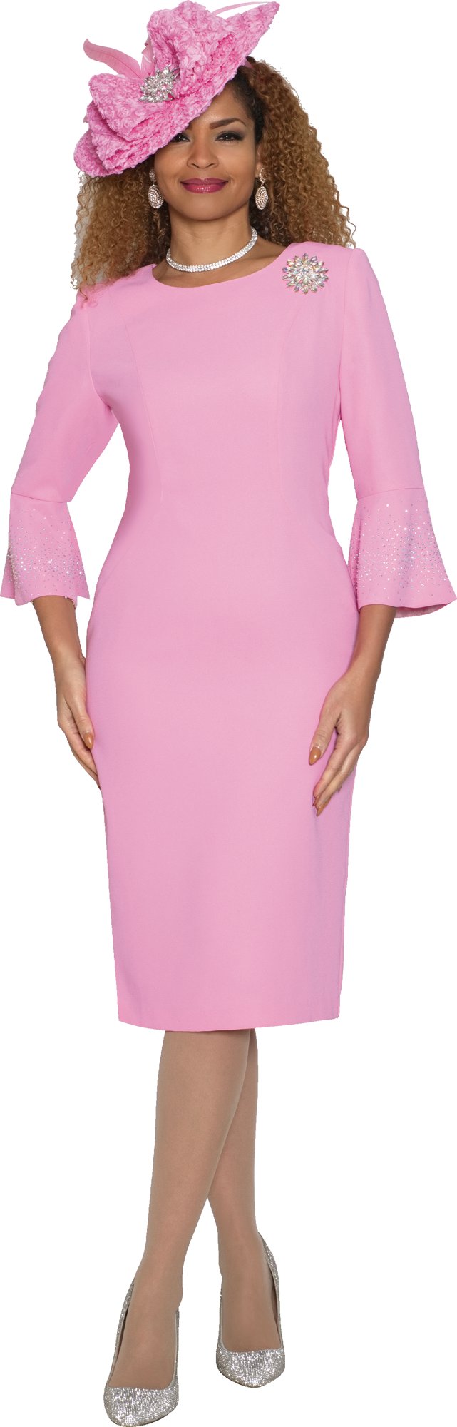 Lily & Taylor 4092 French Crepe Dress w/ Rhinestone Sleeves & Brooch