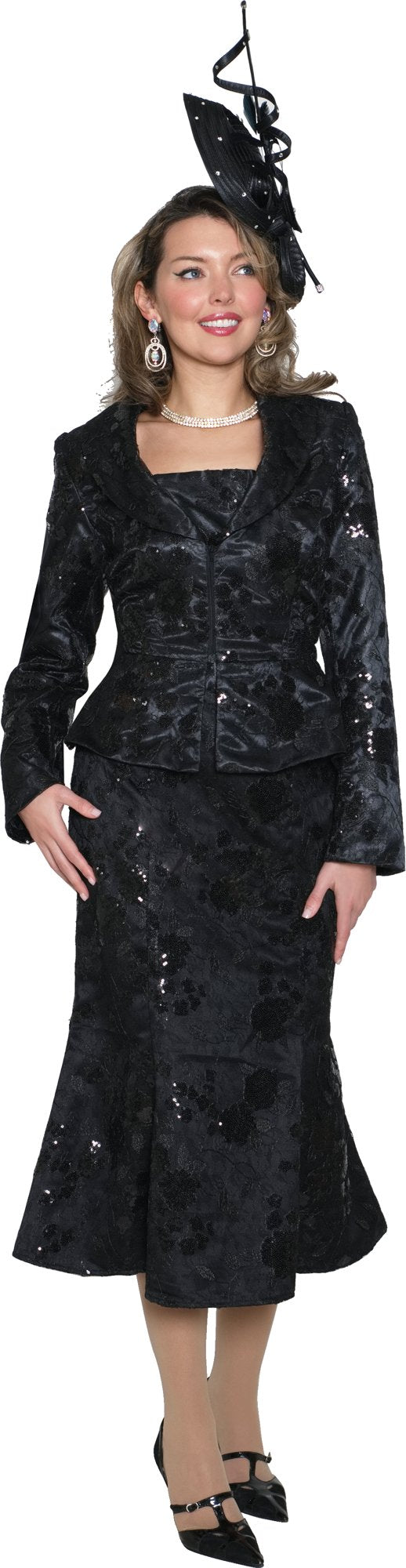 Lily & Taylor 5186 2-Piece Light Sequin Lace Skirt Suit w/ Zipper Front Jacket