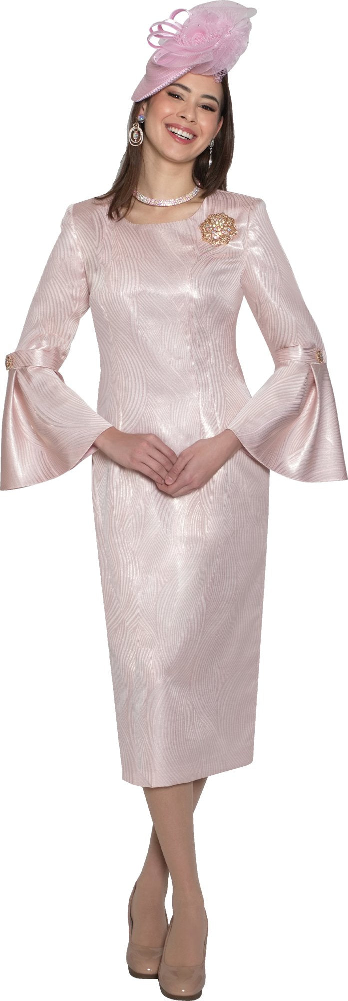 Lily & Taylor 5179 Fine Jacquard Dress w/ Rhinestone Brooch