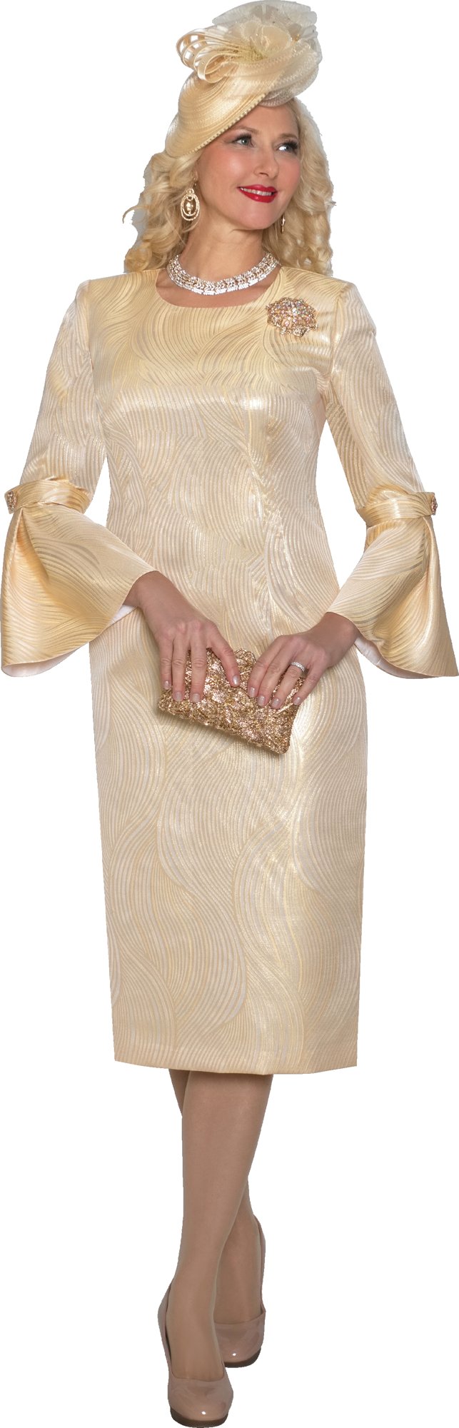 Lily & Taylor 5179 Fine Jacquard Dress w/ Rhinestone Brooch