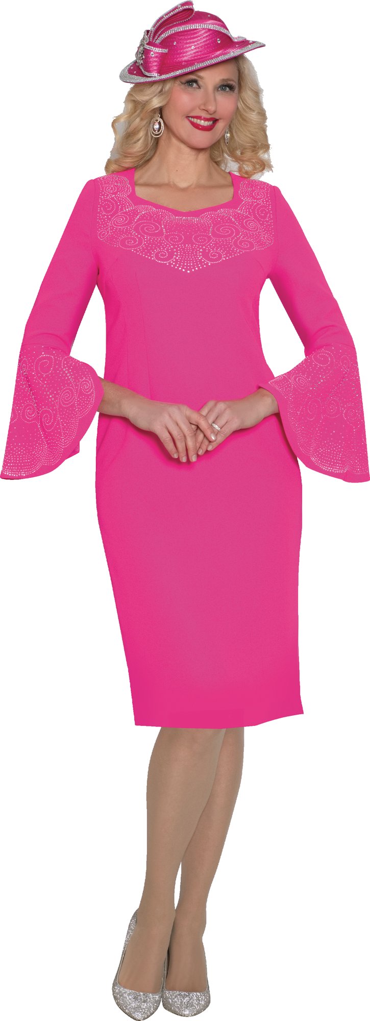 Lily & Taylor 4682 French Crepe Dress w/ Rhinestone Sleeves & Neckline