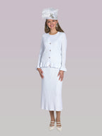 3-Piece Fine Knit Skirt Suit w/ Flattering Sleeves and Skirt