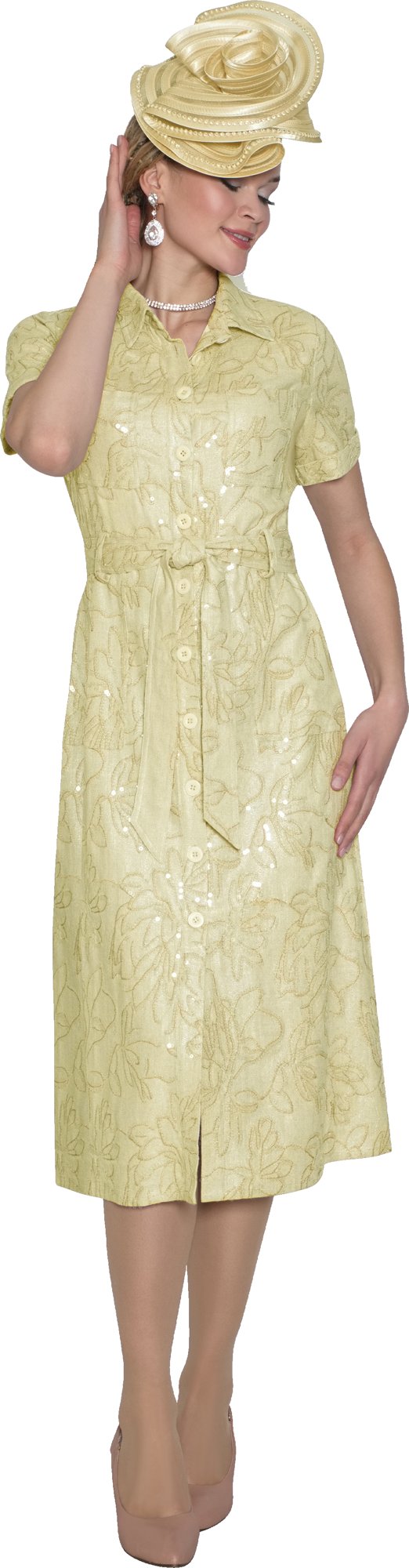 Lily & Taylor 5163 Fine Light Chiffon Dress w/ Removeable Mother of Pearl Buckle Belt