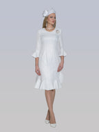Light Brocade Dress w/ Rhinestone Brooch