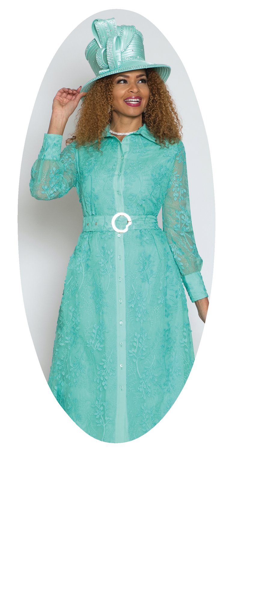 Lily & Taylor 5163 Fine Light Chiffon Dress w/ Removeable Mother of Pearl Buckle Belt
