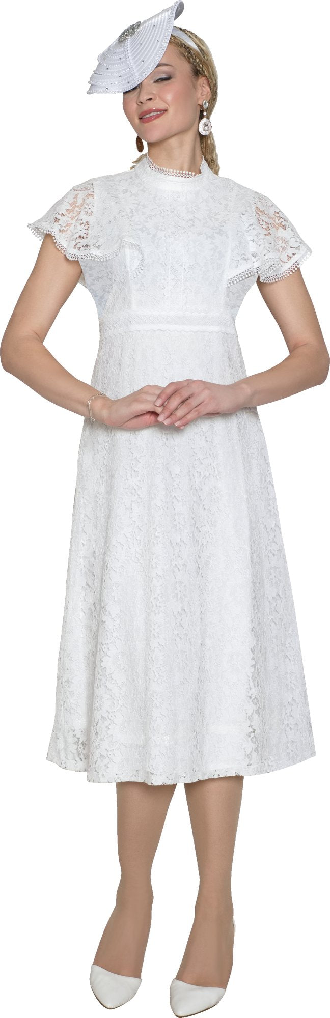 Lily & Taylor 5042 Lace Dress w/ Flutter Cape Sleeves