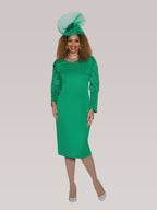 Ponte Knit Dress w/ Rhinestone Leaf Petal Shoulder