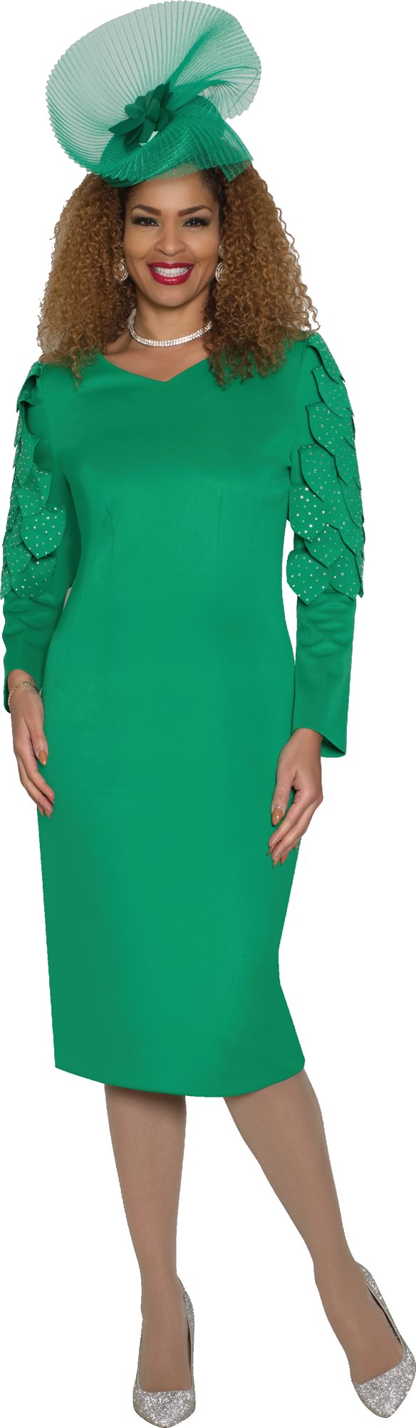 Lily & Taylor 4901 Ponte Knit Dress w/ Rhinestone Leaf Petal Shoulder