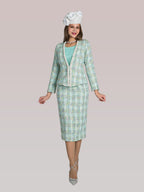 3-Piece Fine Couture Tweed Skirt Suit w/ Clustered Trimmed Pearl