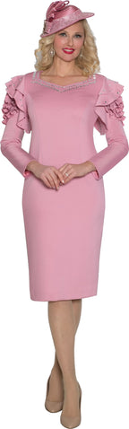 Lily & Taylor Ponte Knit Dress w/ Ruffle Shoulder w/ Rhinestone Trim Neckline