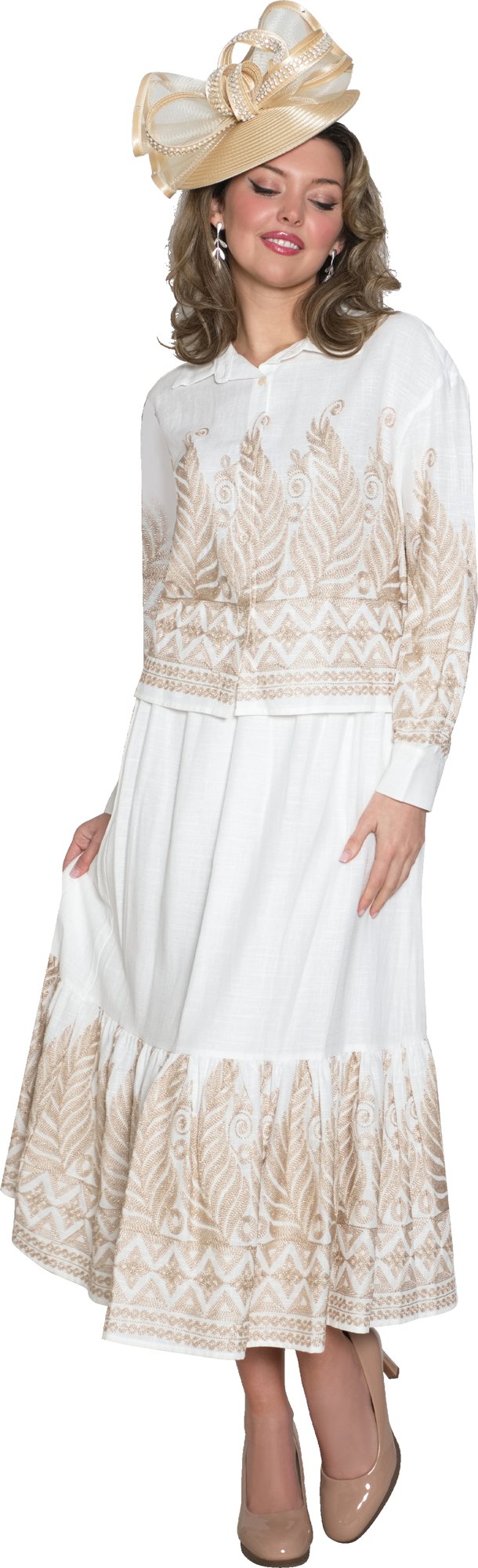 Lily & Taylor 5050 2-Piece Embroidery Skirt Suit w/ Flounce Skirt