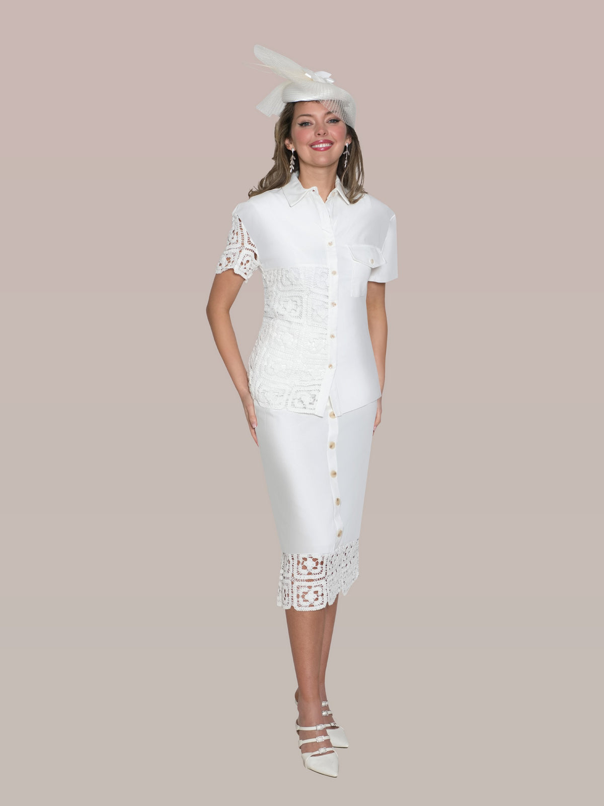 3-Piece Skirt Suit w/ Lace Trim Skirt and Top